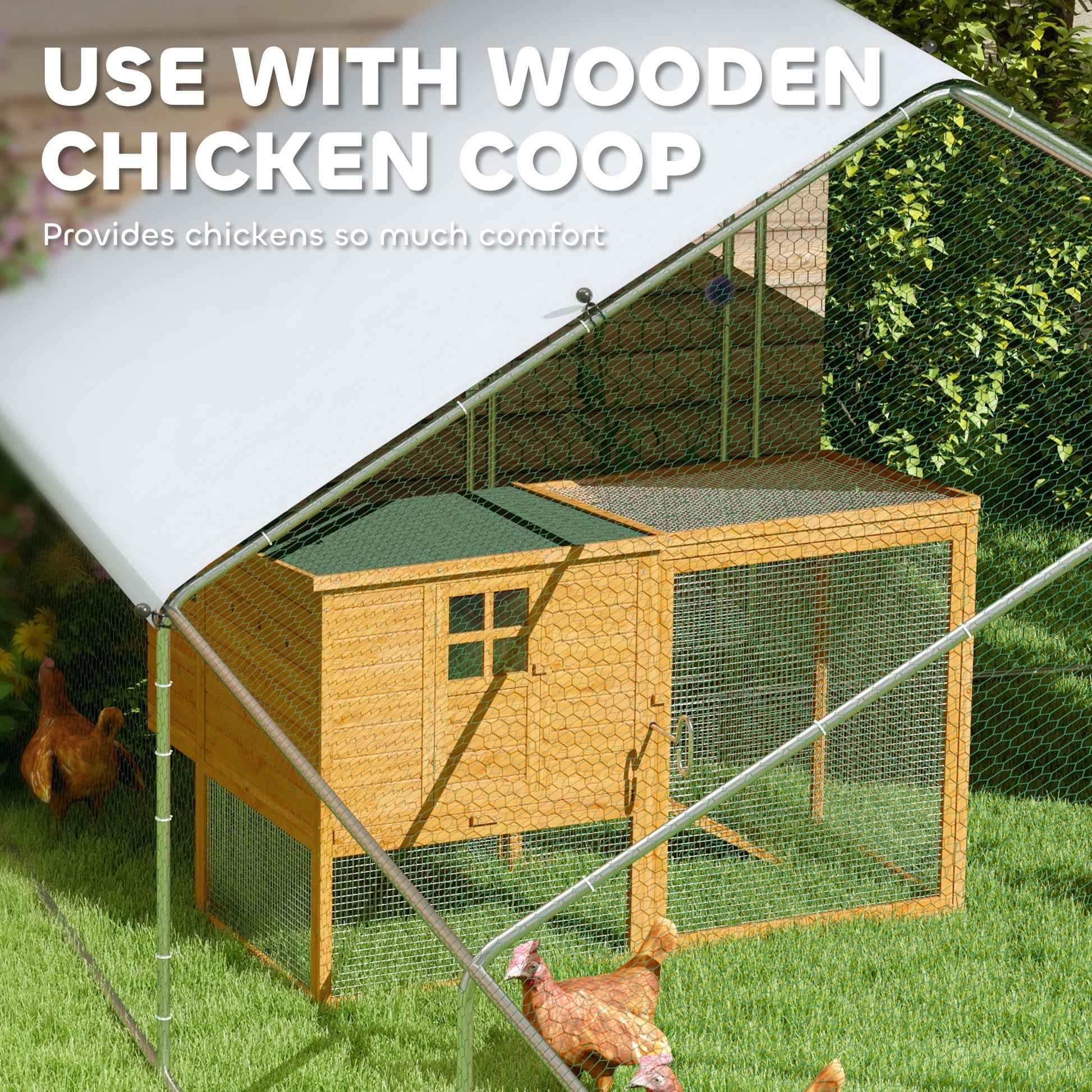 KFX-1991997 Large Outdoor Chicken Coop with Waterproof Cover, Steel Frame, 32.8' x 9.8' x 6.4'