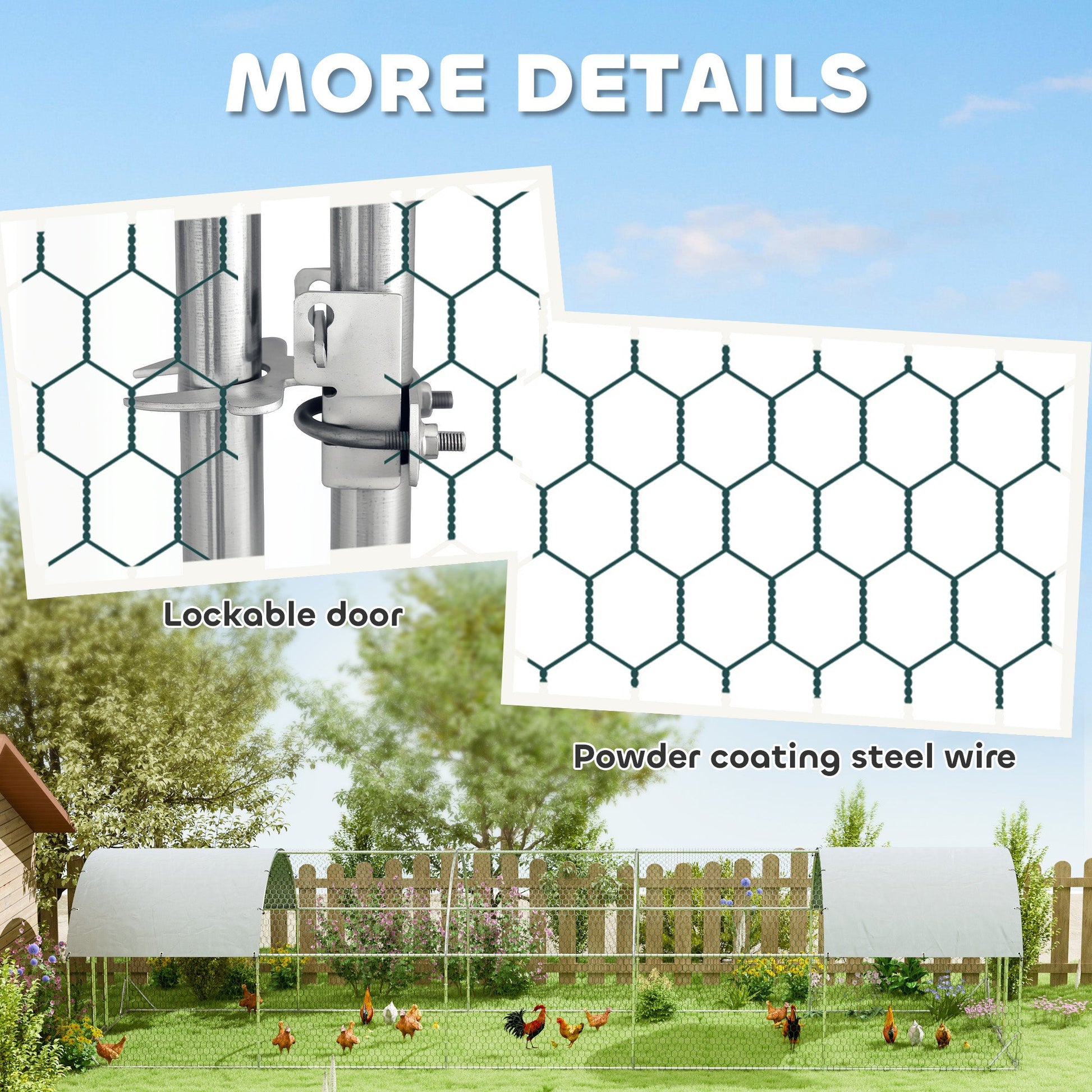 KFX-1991997 Large Outdoor Chicken Coop with Waterproof Cover, Steel Frame, 32.8' x 9.8' x 6.4'