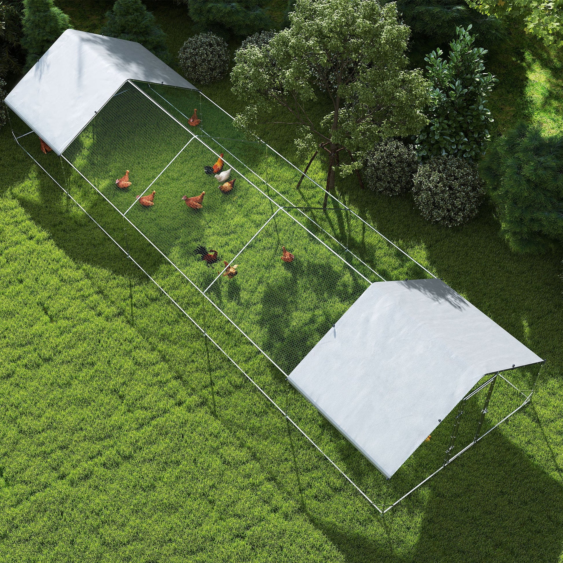 KFX-1991997 Large Outdoor Chicken Coop with Waterproof Cover, Steel Frame, 32.8' x 9.8' x 6.4'