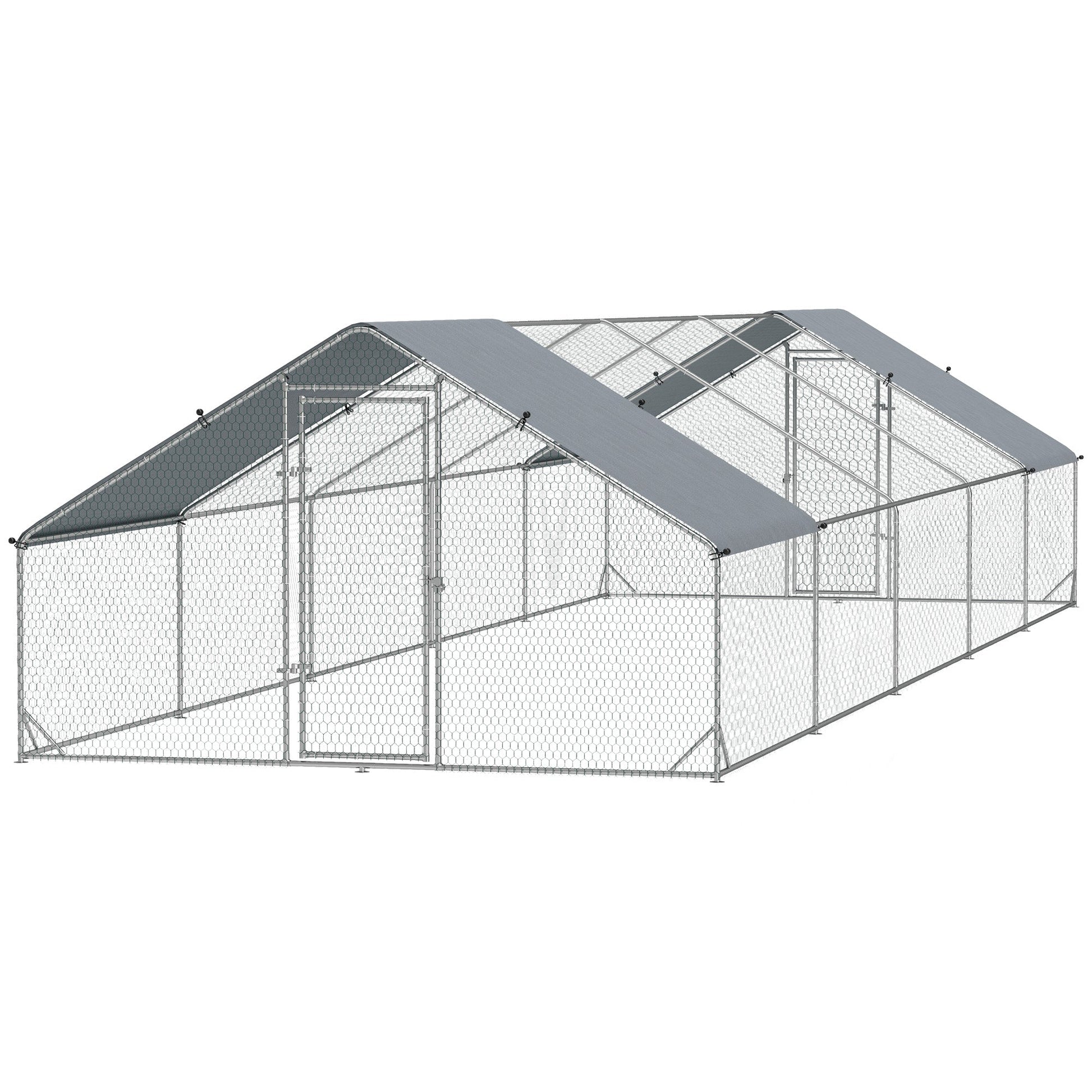 KFX-1991997 Large Outdoor Chicken Coop with Waterproof Cover, Steel Frame, 32.8' x 9.8' x 6.4'