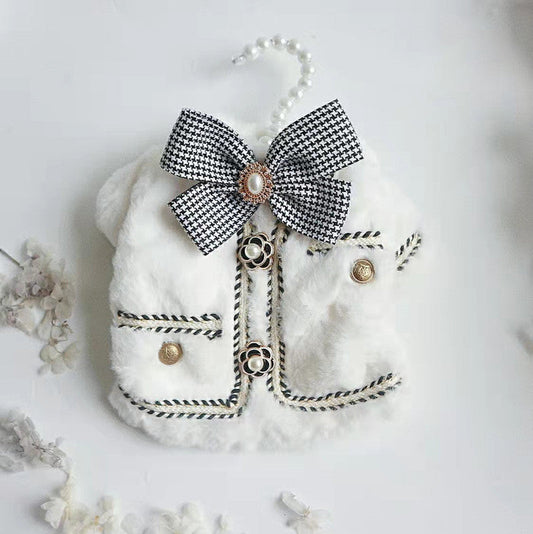 KFX-1994685 Houndstooth Plush Jacket with Scarf for Small Dogs and Cats in Autumn and Winter