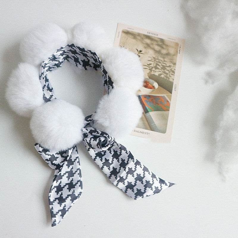KFX-1994685 Houndstooth Plush Jacket with Scarf for Small Dogs and Cats in Autumn and Winter