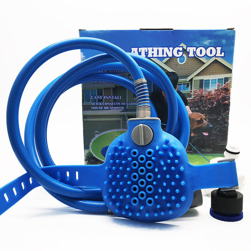 KFX-1995965 Portable Outdoor Pet Bath Brush for Dogs and Cats with 2 Adapters - 2.5M Silicone & ABS Design