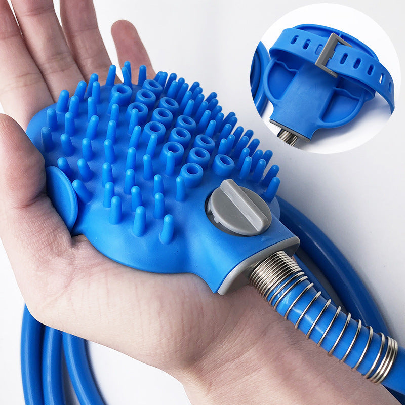 KFX-1995965 Portable Outdoor Pet Bath Brush for Dogs and Cats with 2 Adapters - 2.5M Silicone & ABS Design