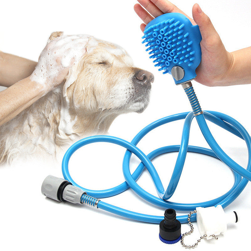 KFX-1995965 Portable Outdoor Pet Bath Brush for Dogs and Cats with 2 Adapters - 2.5M Silicone & ABS Design