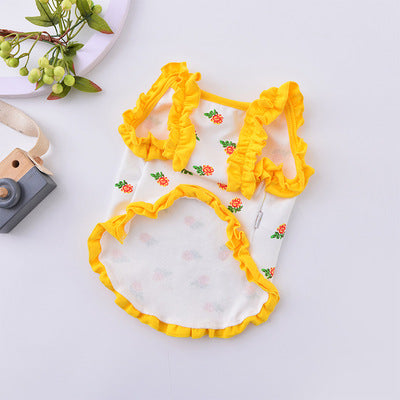 KFX-1996477 Lace Suspender Skirt Dress for Dogs - Cotton Spring/Summer Pet Apparel in Yellow