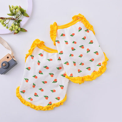 KFX-1996477 Lace Suspender Skirt Dress for Dogs - Cotton Spring/Summer Pet Apparel in Yellow