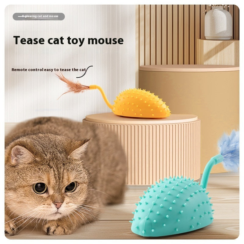 KFX-1996733 Remote Control Silicone Cat Toy Mouse with USB Charging and Teasing Feathers