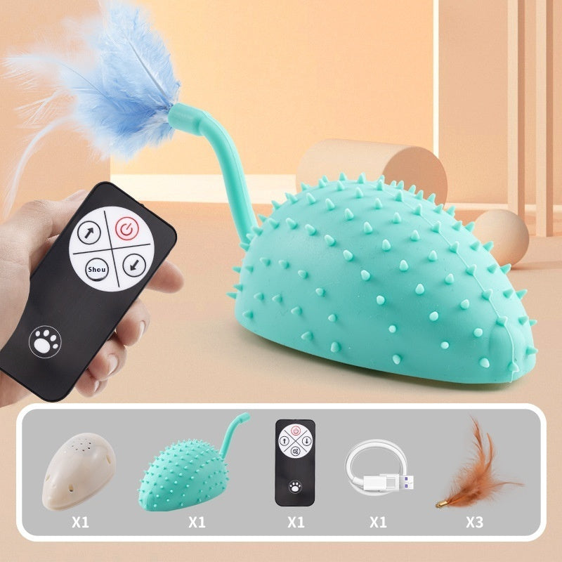 KFX-1996733 Remote Control Silicone Cat Toy Mouse with USB Charging and Teasing Feathers