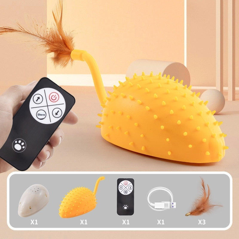 KFX-1996733 Remote Control Silicone Cat Toy Mouse with USB Charging and Teasing Feathers