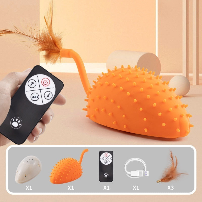 KFX-1996733 Remote Control Silicone Cat Toy Mouse with USB Charging and Teasing Feathers