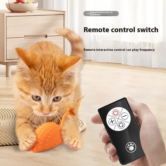 KFX-1996733 Remote Control Silicone Cat Toy Mouse with USB Charging and Teasing Feathers