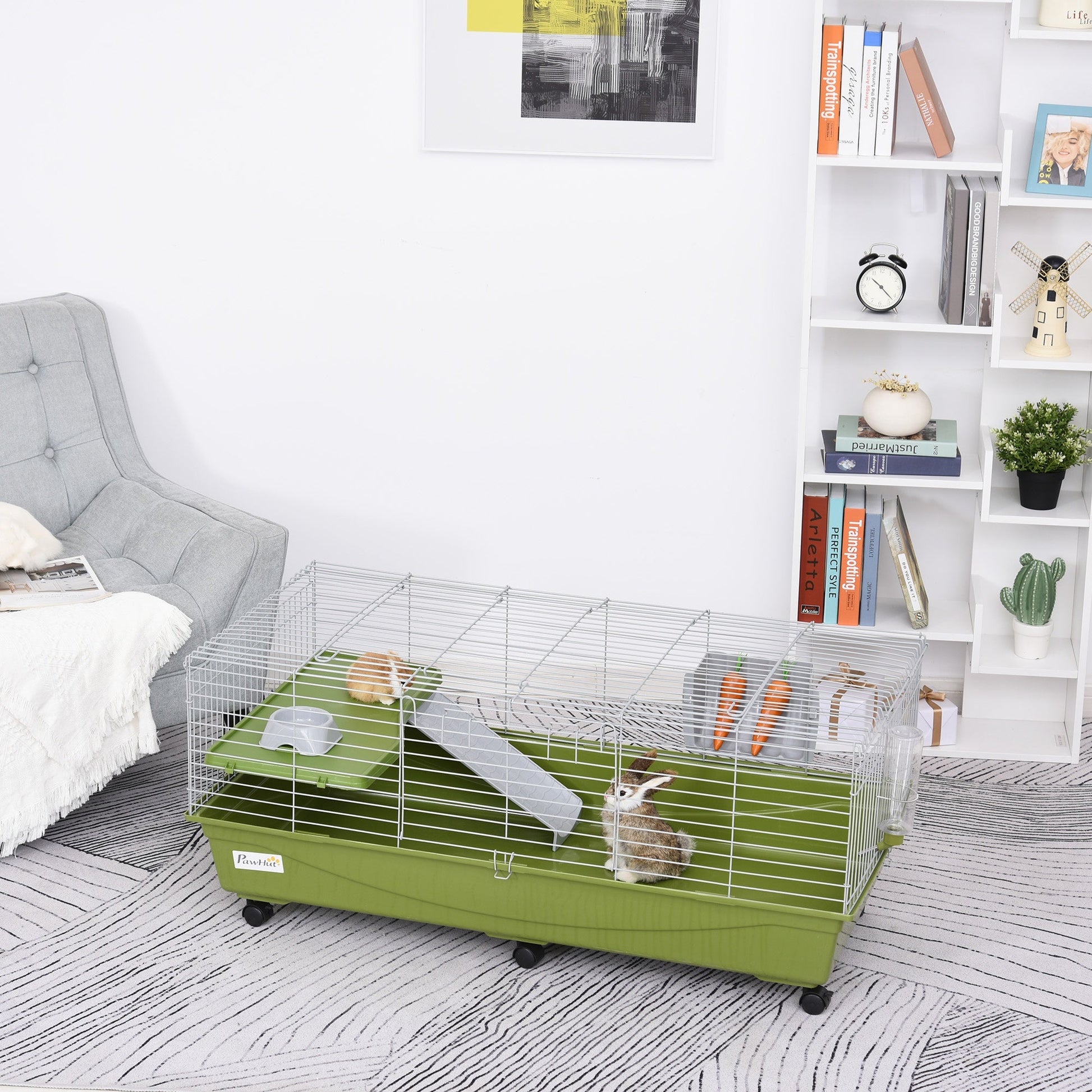 KFX-1997757 47" Small Animal Cage for Chinchillas, Guinea Pigs with Ramp, Platform, Food Dish, Water Bottle, and Wheels