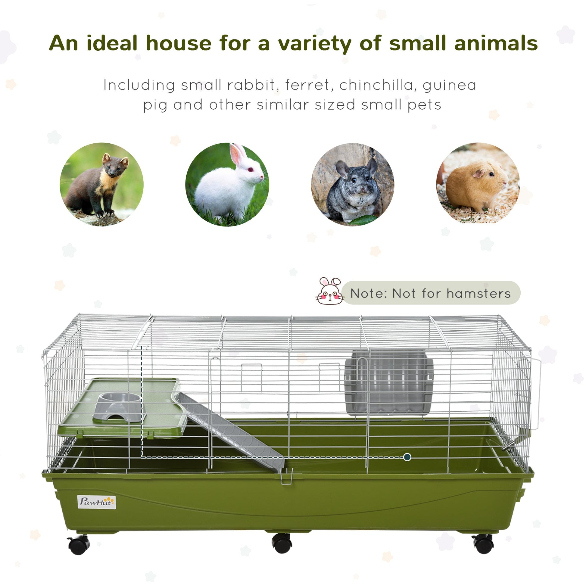 KFX-1997757 47" Small Animal Cage for Chinchillas, Guinea Pigs with Ramp, Platform, Food Dish, Water Bottle, and Wheels