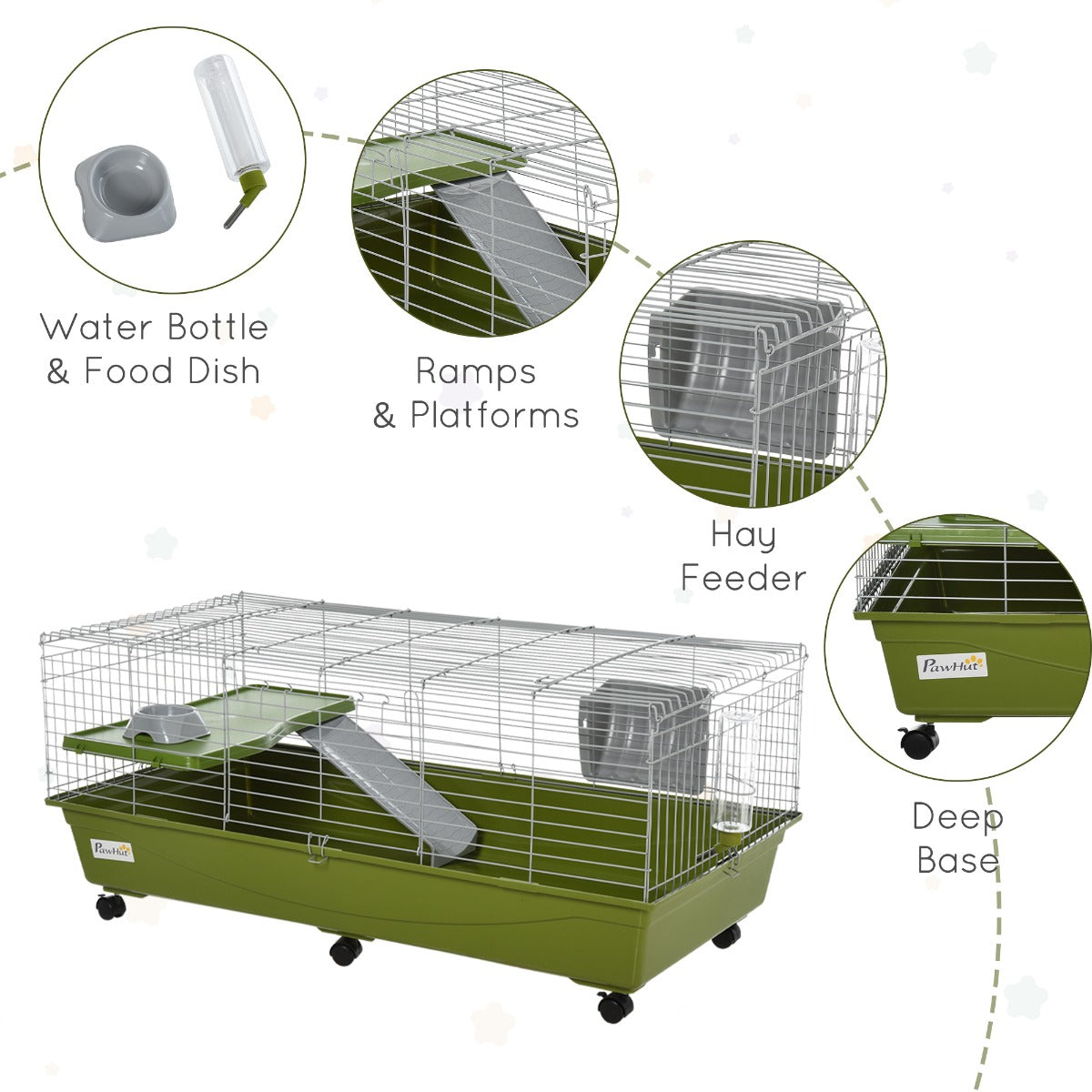 KFX-1997757 47" Small Animal Cage for Chinchillas, Guinea Pigs with Ramp, Platform, Food Dish, Water Bottle, and Wheels