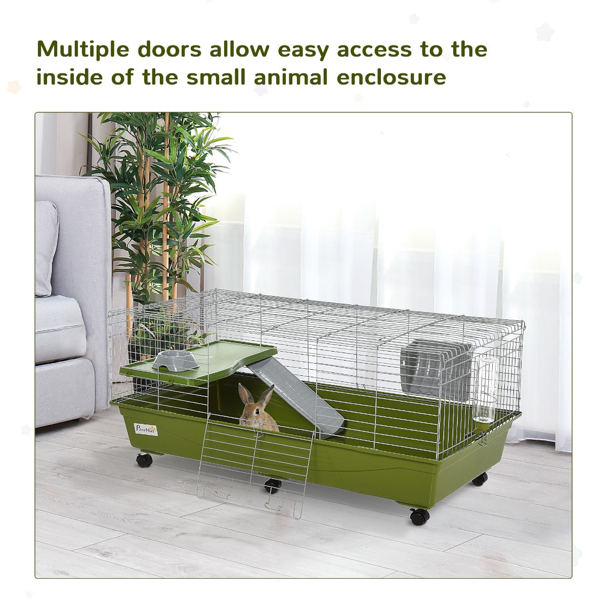 KFX-1997757 47" Small Animal Cage for Chinchillas, Guinea Pigs with Ramp, Platform, Food Dish, Water Bottle, and Wheels