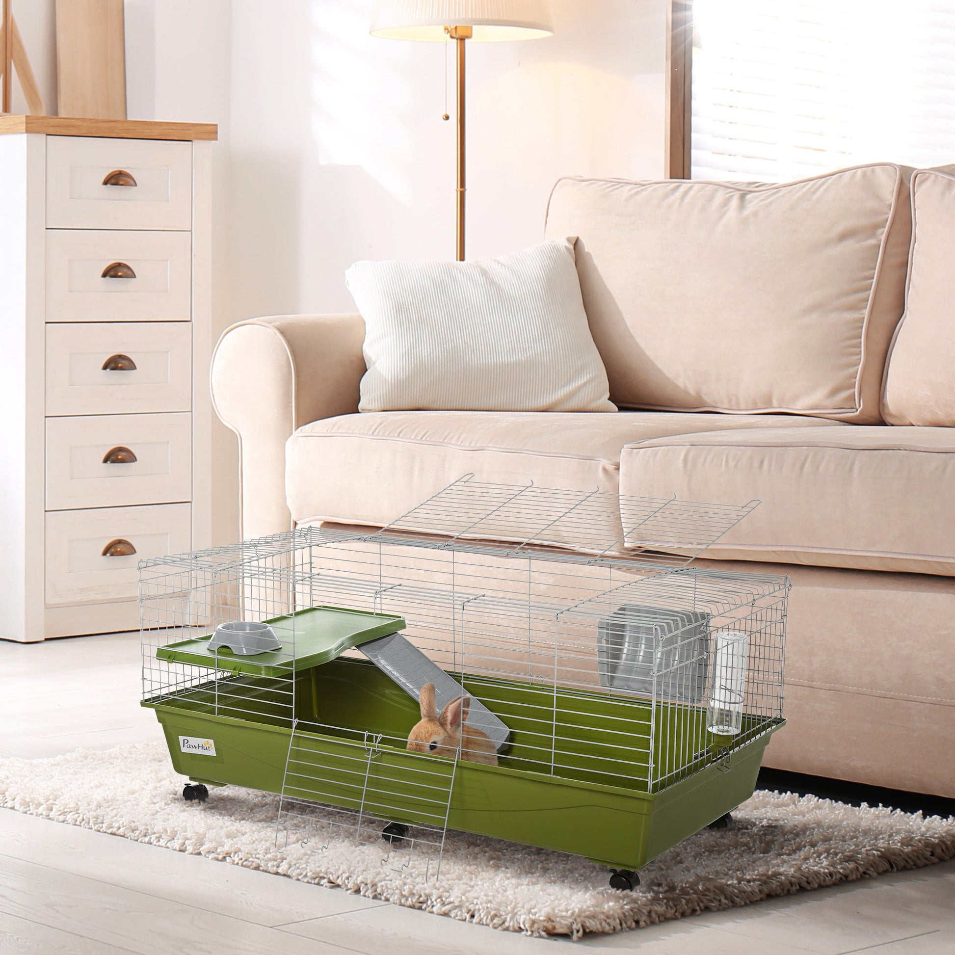 KFX-1997757 47" Small Animal Cage for Chinchillas, Guinea Pigs with Ramp, Platform, Food Dish, Water Bottle, and Wheels