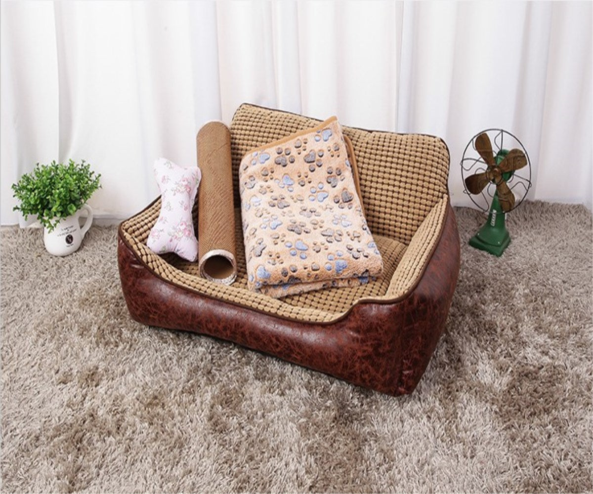 KFX-1998141 Corn Fleece Doghouse with Kennel, Blanket, Mat, and Toy Bones - Fully Washable Pet Nest in Multiple Sizes
