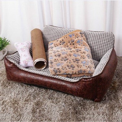 KFX-1998141 Corn Fleece Doghouse with Kennel, Blanket, Mat, and Toy Bones - Fully Washable Pet Nest in Multiple Sizes
