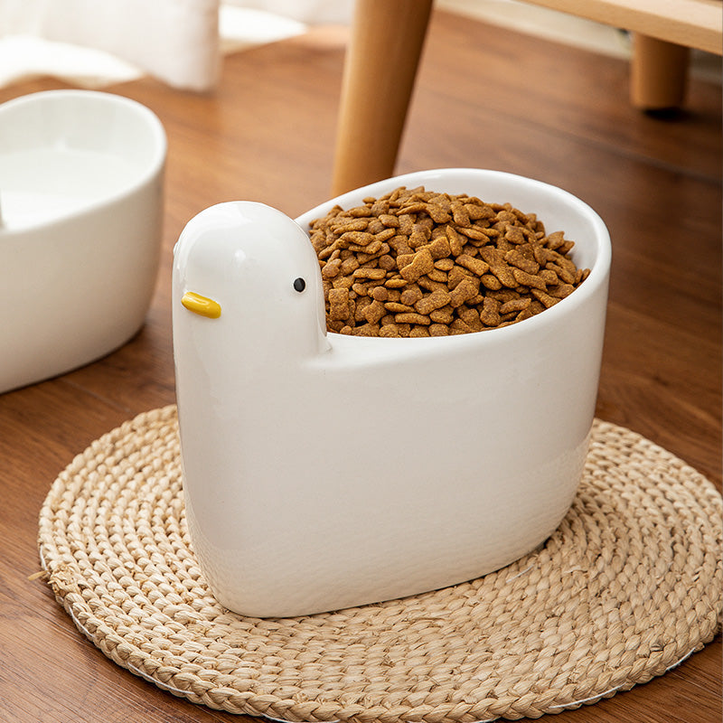 KFX-2000061 Ceramic Cat Bowl with High Feet and Neck Guard in White – Fashionable and Simple Design