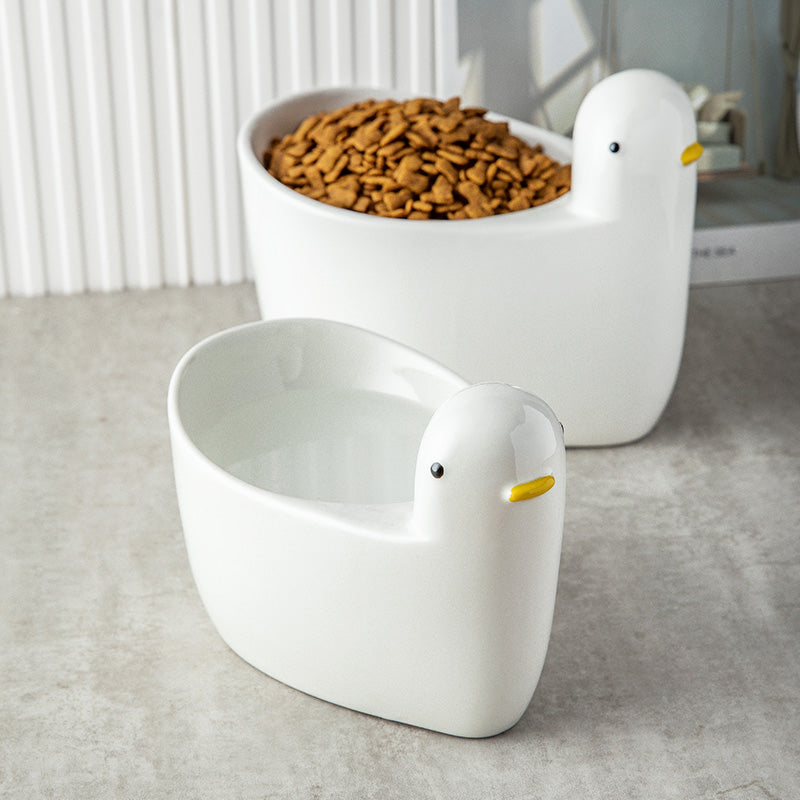 KFX-2000061 Ceramic Cat Bowl with High Feet and Neck Guard in White – Fashionable and Simple Design