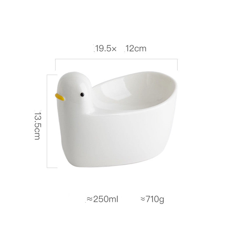 KFX-2000061 Ceramic Cat Bowl with High Feet and Neck Guard in White – Fashionable and Simple Design