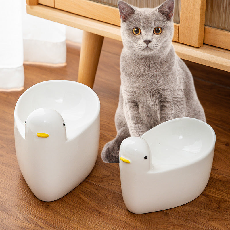 KFX-2000061 Ceramic Cat Bowl with High Feet and Neck Guard in White – Fashionable and Simple Design