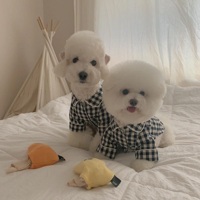 KFX-2000701 Khaki and Navy Blue Check Cotton Pajamas for Dogs with Pockets