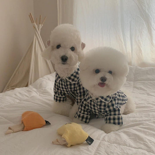 KFX-2000701 Khaki and Navy Blue Check Cotton Pajamas for Dogs with Pockets