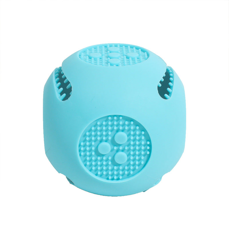 KFX-2002493 Dog Food Leakage Silicone Toys in Yellow, Sky Blue, and Green - Durable Pet Playtime Essentials