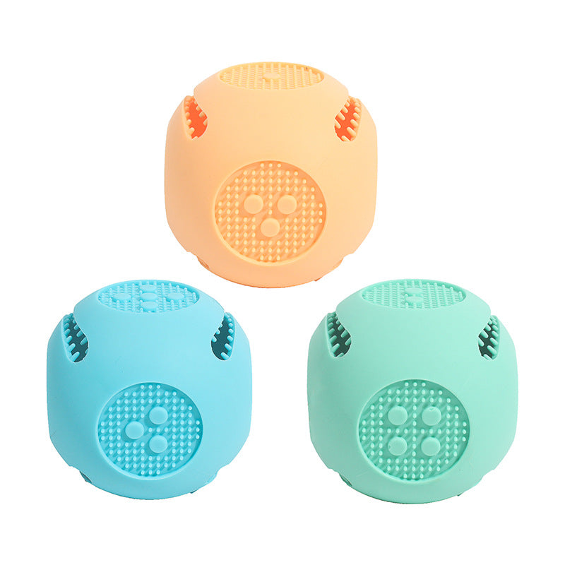 KFX-2002493 Dog Food Leakage Silicone Toys in Yellow, Sky Blue, and Green - Durable Pet Playtime Essentials