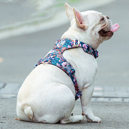 KFX-2003133 Fashionable Pet Chest Strap in Floral Red and Floral Basket Designs - Pure Cotton, Pull-Resistant, Multiple Sizes Available