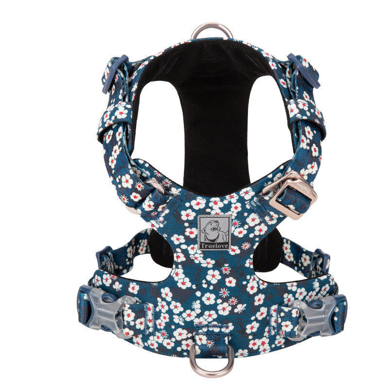 KFX-2003133 Fashionable Pet Chest Strap in Floral Red and Floral Basket Designs - Pure Cotton, Pull-Resistant, Multiple Sizes Available