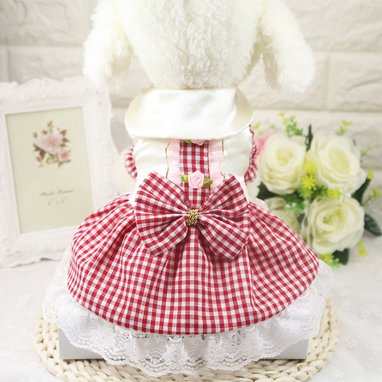 KFX-2004413 Cotton Plaid Skirt for Dogs - Available in Red, Powder, and Blue, Sizes XS to XXL