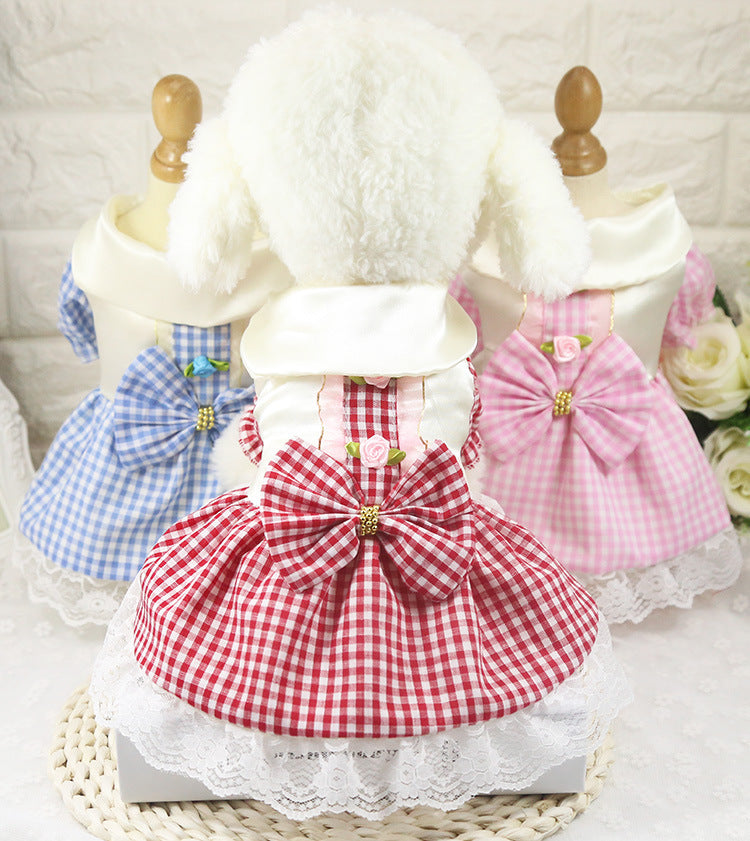 KFX-2004413 Cotton Plaid Skirt for Dogs - Available in Red, Powder, and Blue, Sizes XS to XXL