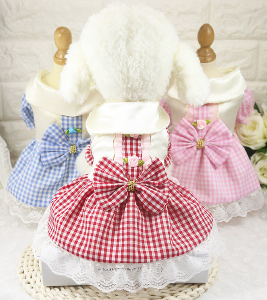 KFX-2004413 Cotton Plaid Skirt for Dogs - Available in Red, Powder, and Blue, Sizes XS to XXL