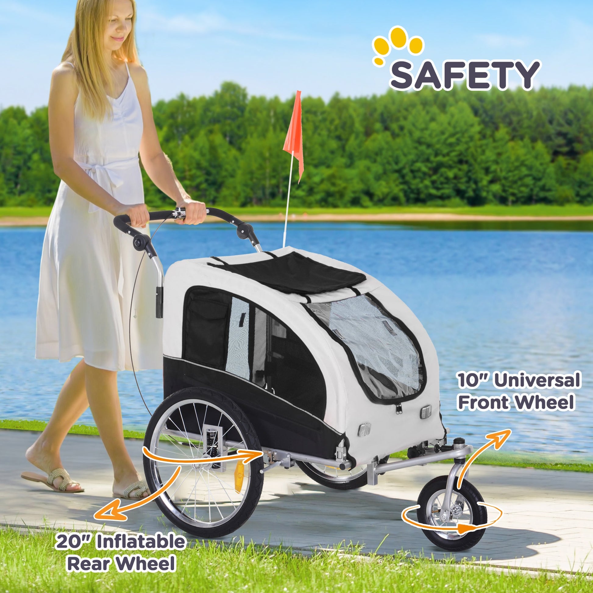 KFX-2005309 2-in-1 Pet Bike Trailer and Stroller with Canopy, Storage Pockets, Steel Frame