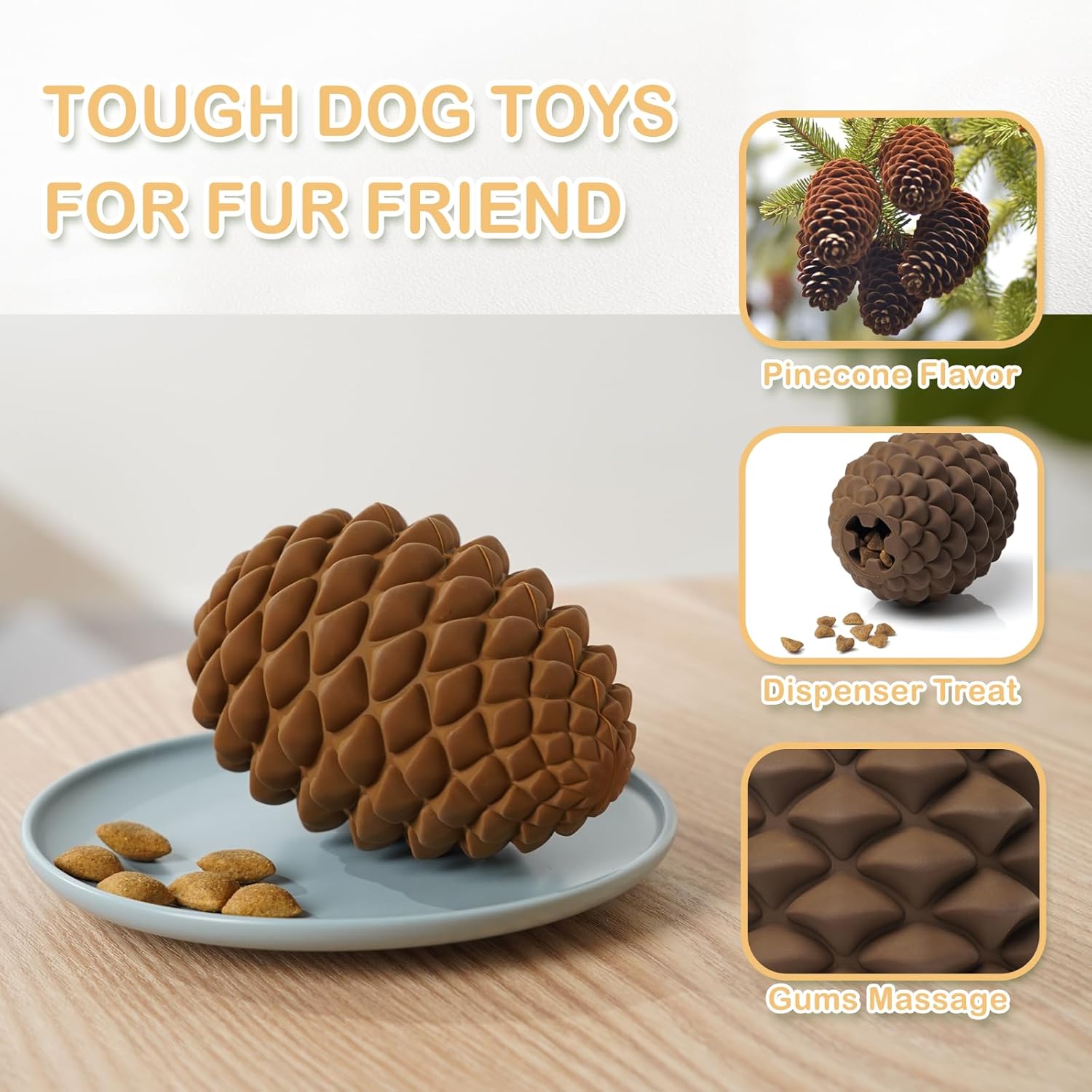 KFX-2007101 Indestructible Pine Cone Dog Chew Toy with Interactive Treat Dispenser for Medium to Large Dogs