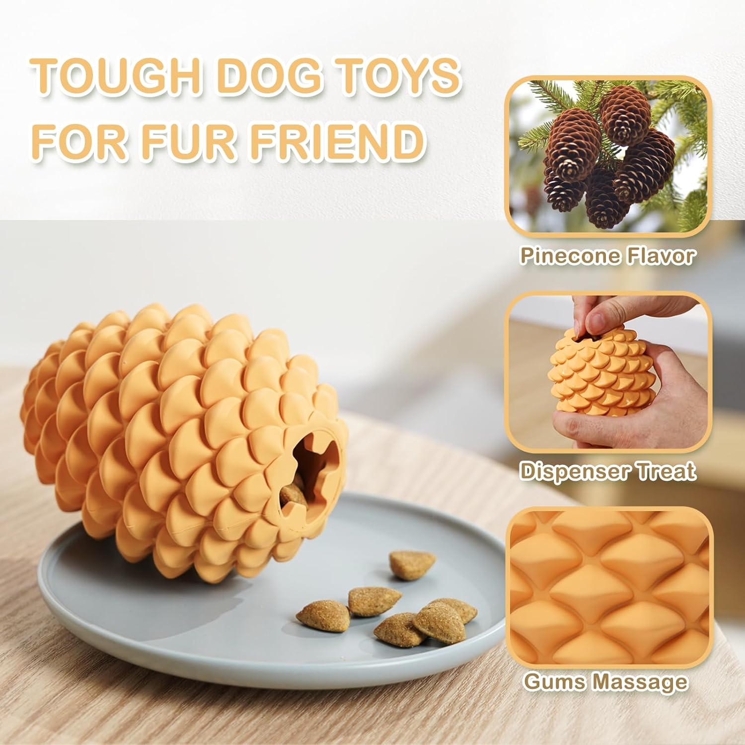 KFX-2007101 Indestructible Pine Cone Dog Chew Toy with Interactive Treat Dispenser for Medium to Large Dogs