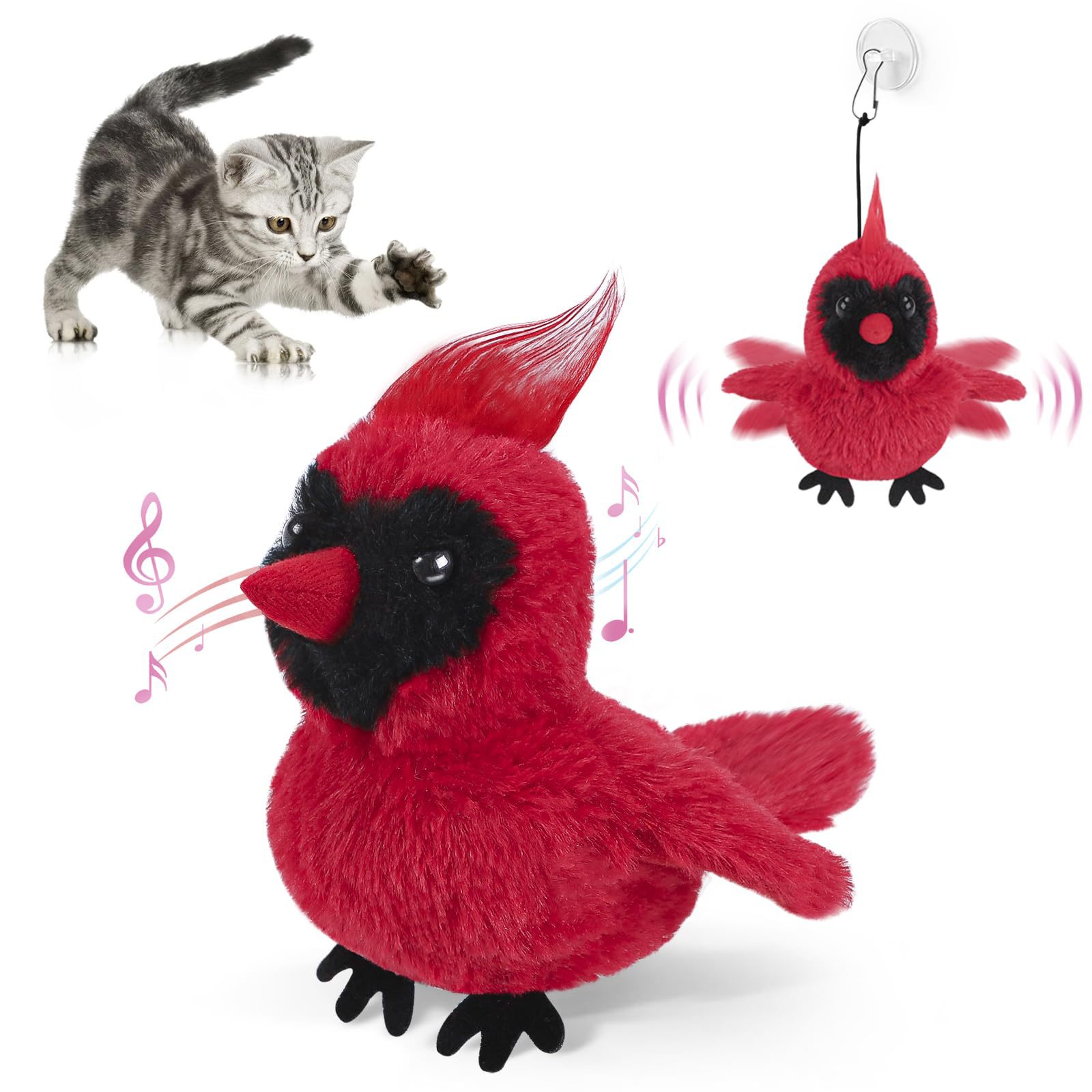 KFX-2009277 Interactive Flapping Bird Cat Toy - Automatic Plush Pet Enrichment, USB Rechargeable, 17cm