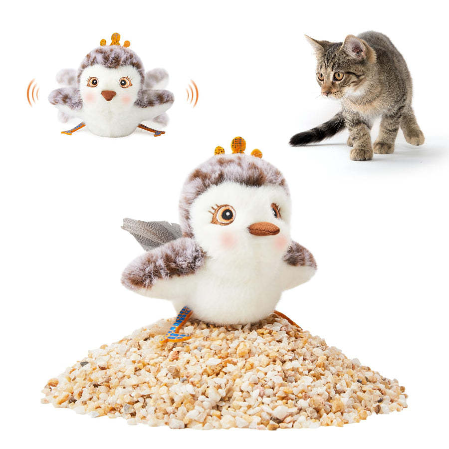 KFX-2009277 Interactive Flapping Bird Cat Toy - Automatic Plush Pet Enrichment, USB Rechargeable, 17cm