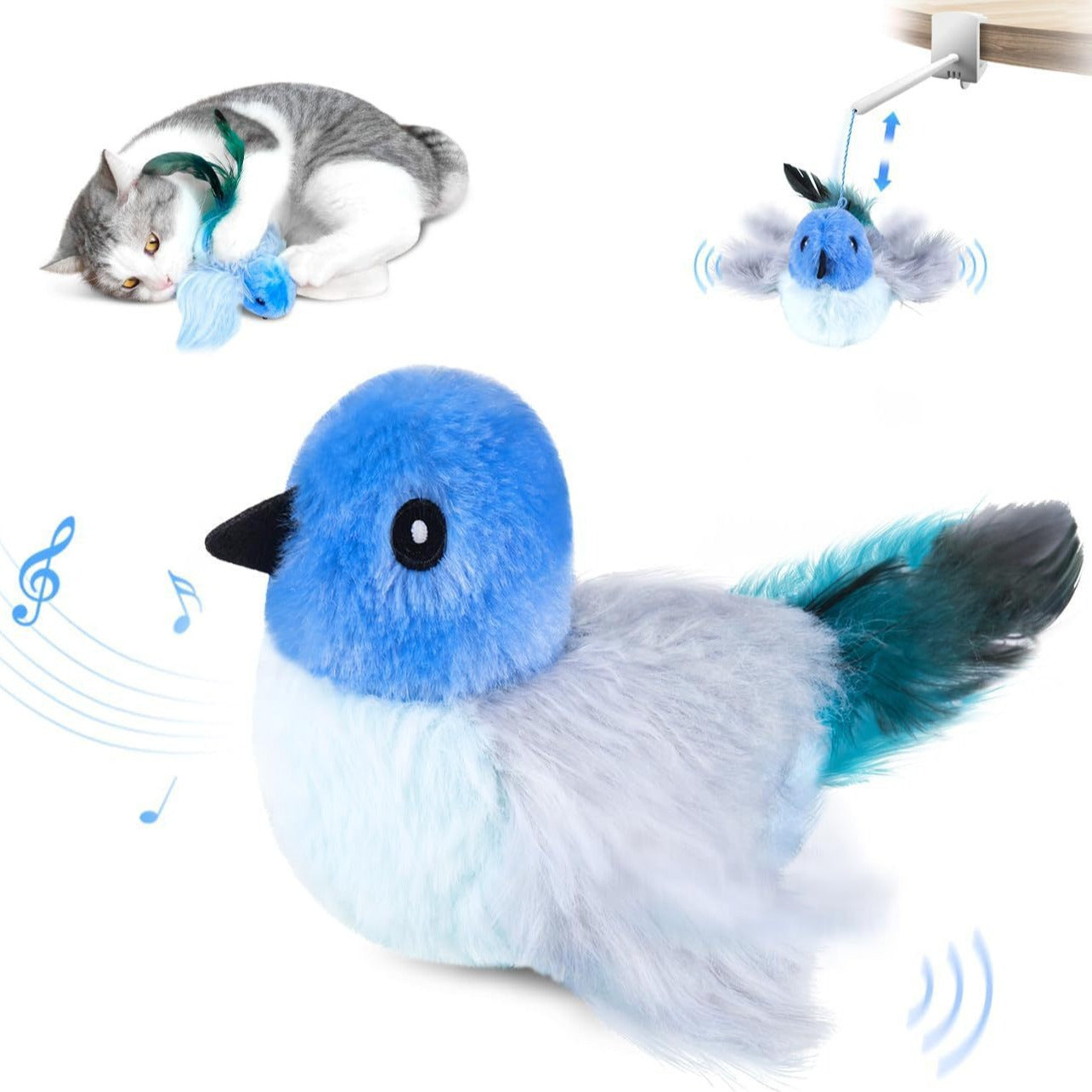 KFX-2009277 Interactive Flapping Bird Cat Toy - Automatic Plush Pet Enrichment, USB Rechargeable, 17cm