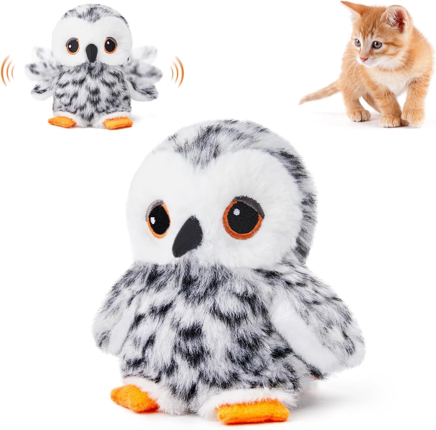 KFX-2009277 Interactive Flapping Bird Cat Toy - Automatic Plush Pet Enrichment, USB Rechargeable, 17cm