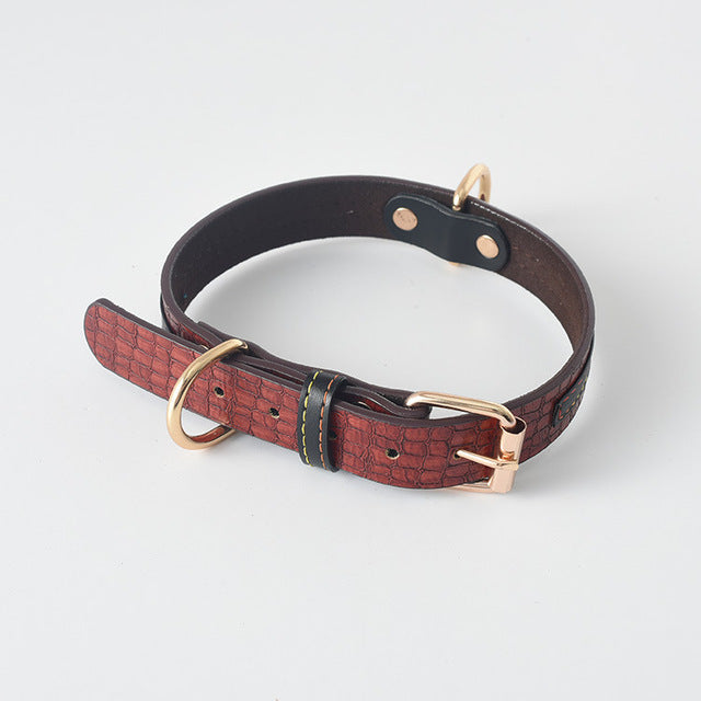 KFX-2009405 Simple Fashion Leather Dog Collar in Black, Red, Yellow, and Coffee - PU Material, Electroplated, Multiple Sizes Available