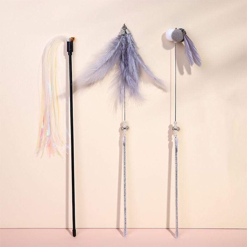 KFX-2010429 Colorful Flexible Cat Teaser Stick Set – Environmentally Friendly, Bite-Resistant Toys for Cats (Pack of 3)