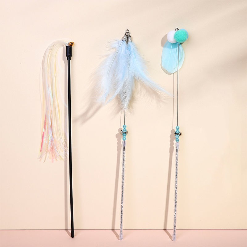 KFX-2010429 Colorful Flexible Cat Teaser Stick Set – Environmentally Friendly, Bite-Resistant Toys for Cats (Pack of 3)
