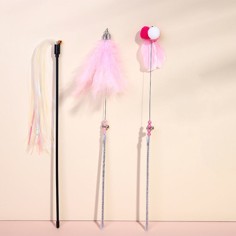 KFX-2010429 Colorful Flexible Cat Teaser Stick Set – Environmentally Friendly, Bite-Resistant Toys for Cats (Pack of 3)