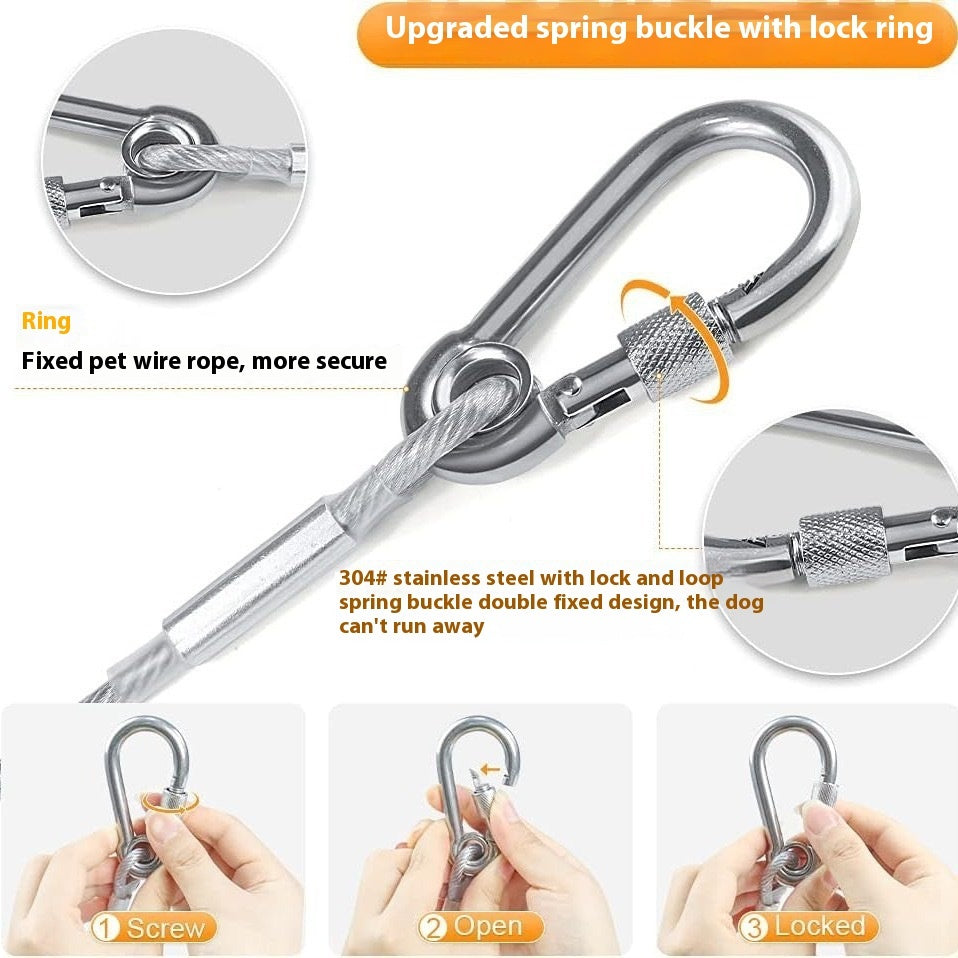 KFX-2015165 Durable Stainless Steel Wire Rope Dog Leash - Available in Multiple Lengths