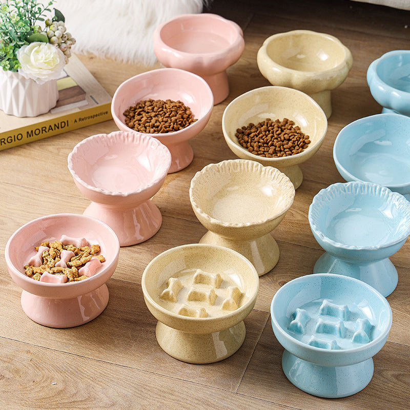KFX-2015549 Large Ceramic Pet Bowl - Anti-Tumble Design in Pink, Beige, and Sky Blue for Cats
