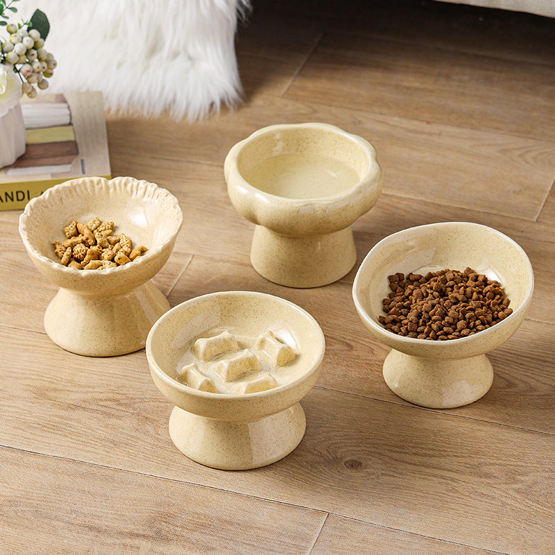 KFX-2015549 Large Ceramic Pet Bowl - Anti-Tumble Design in Pink, Beige, and Sky Blue for Cats